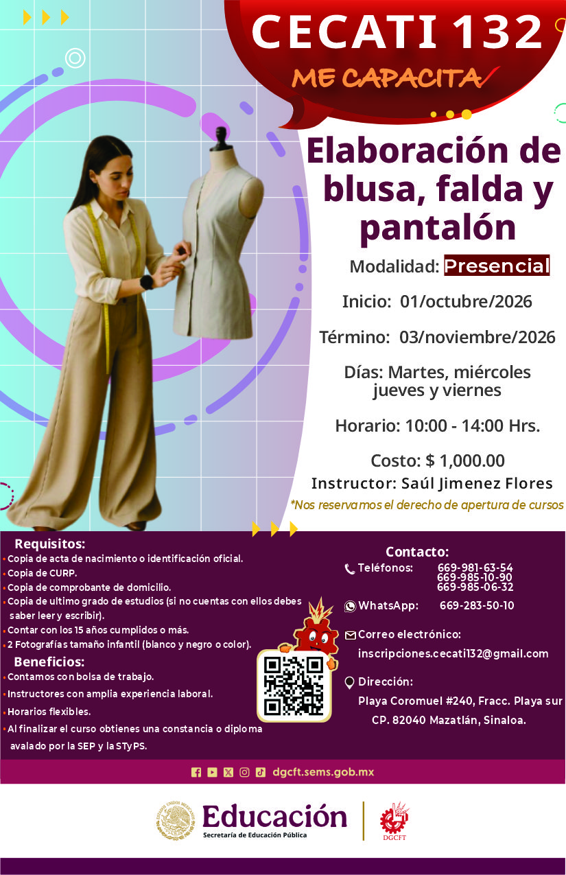 Elaboración de blusa,falda y pantalón